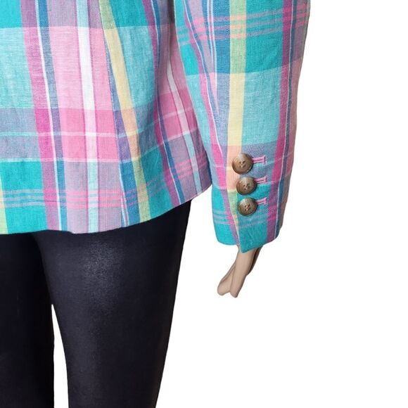 Talbots Women's multi classic summer size 2 madras plaid linen cotton blazer - Picture 6 of 8